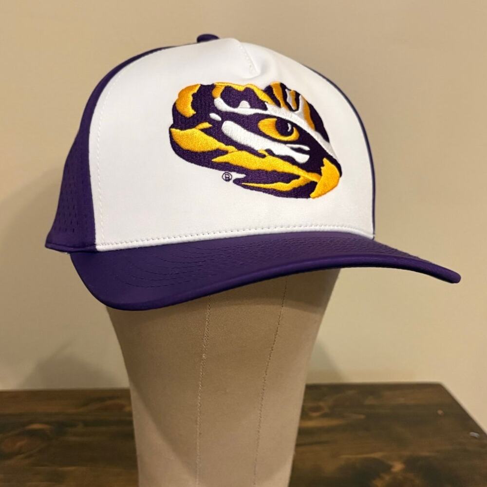 LSU Tigers The Game Performance‎ Stretch Hat S/M Purple White Tiger Logo